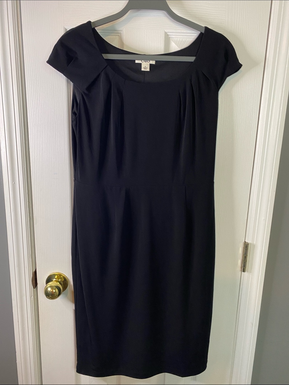 Cato Black Cap Sleeve Sheath Midi Dress Size 6.